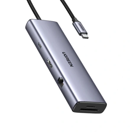 15600 Разветвитель портов Ugreen CM498 3 x USB-A, 1 x USB-C, 4K 30 Гц, USB-C PD до 100 Вт, LAN 1000 Мбит/с, кардридер, корпус металл