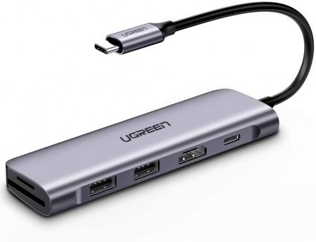 70411 Конвертер UGREEN CM195 Type-C - 2*USB 3.0, HDMI, TF/SD, PD