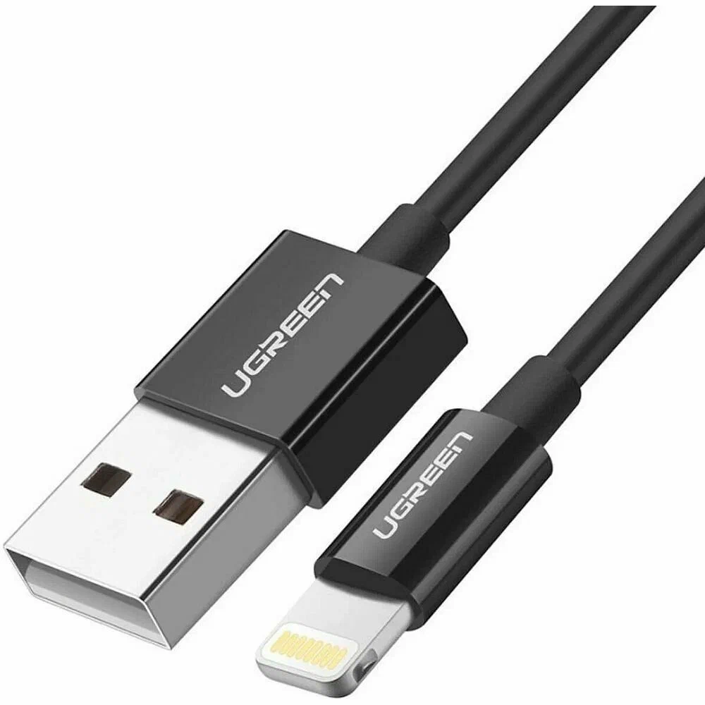 80822 Кабель UGREEN US155 USB-Lightning, MFI, 2,4A, силиконовый, Цвет: черный, 1М