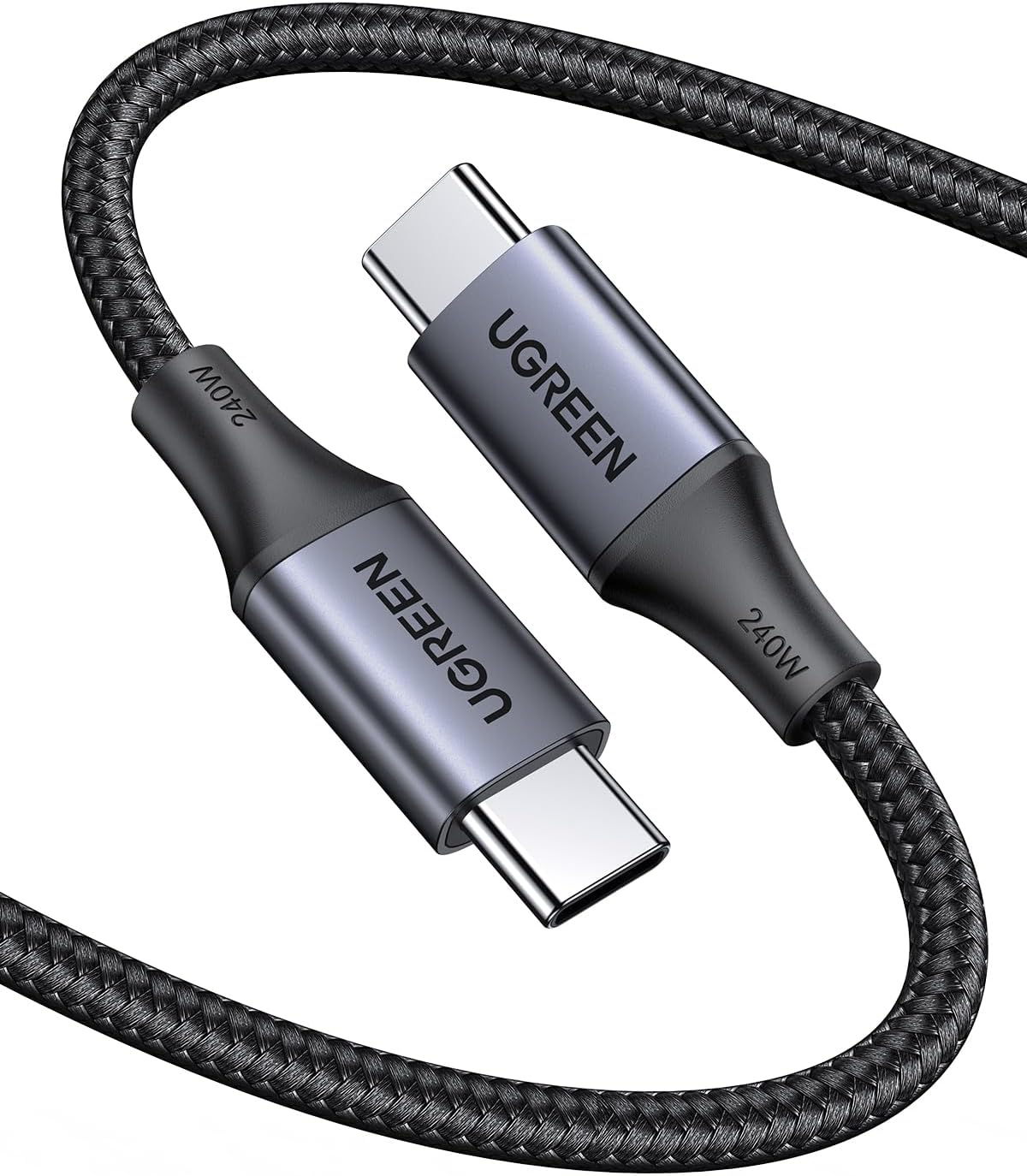 90440 Кабель UGREEN US535 Type-C - Type-C Cable 240W Aluminum 2m (Space Gray)