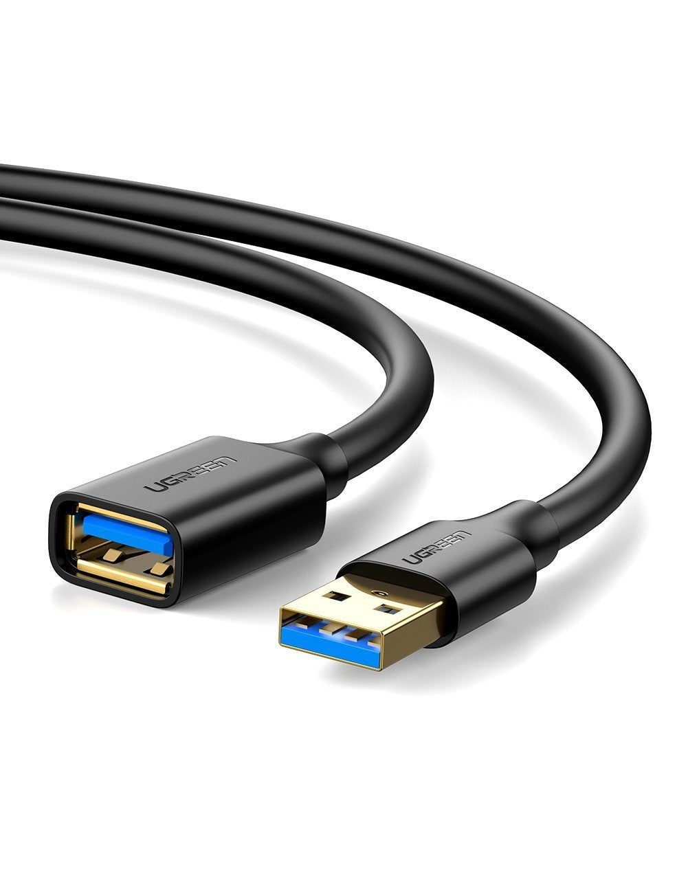 10373 Кабель UGREEN US129 USB-A - USB-A (папа-мама), цвет: черный, 2M
