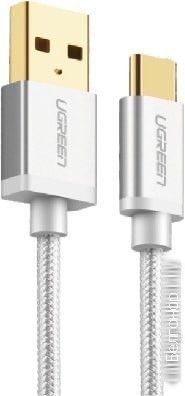 Кабель USB - USB-TypeC 1.5м оплетка Ugreen US174 (20813) белый