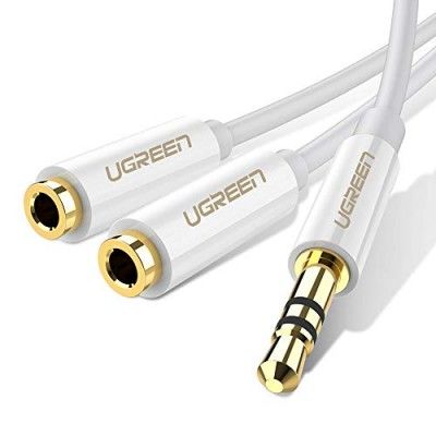 10739 Аудио кабель 3,5мм - 2x3,5мм (папа-мама) UGREEN AV134, цвет - белый  на ugreen.by 