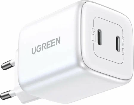 15327 Зарядное устройство UGREEN CD294, Nexode Mini 45W USB-C+USB-C PD GaN White