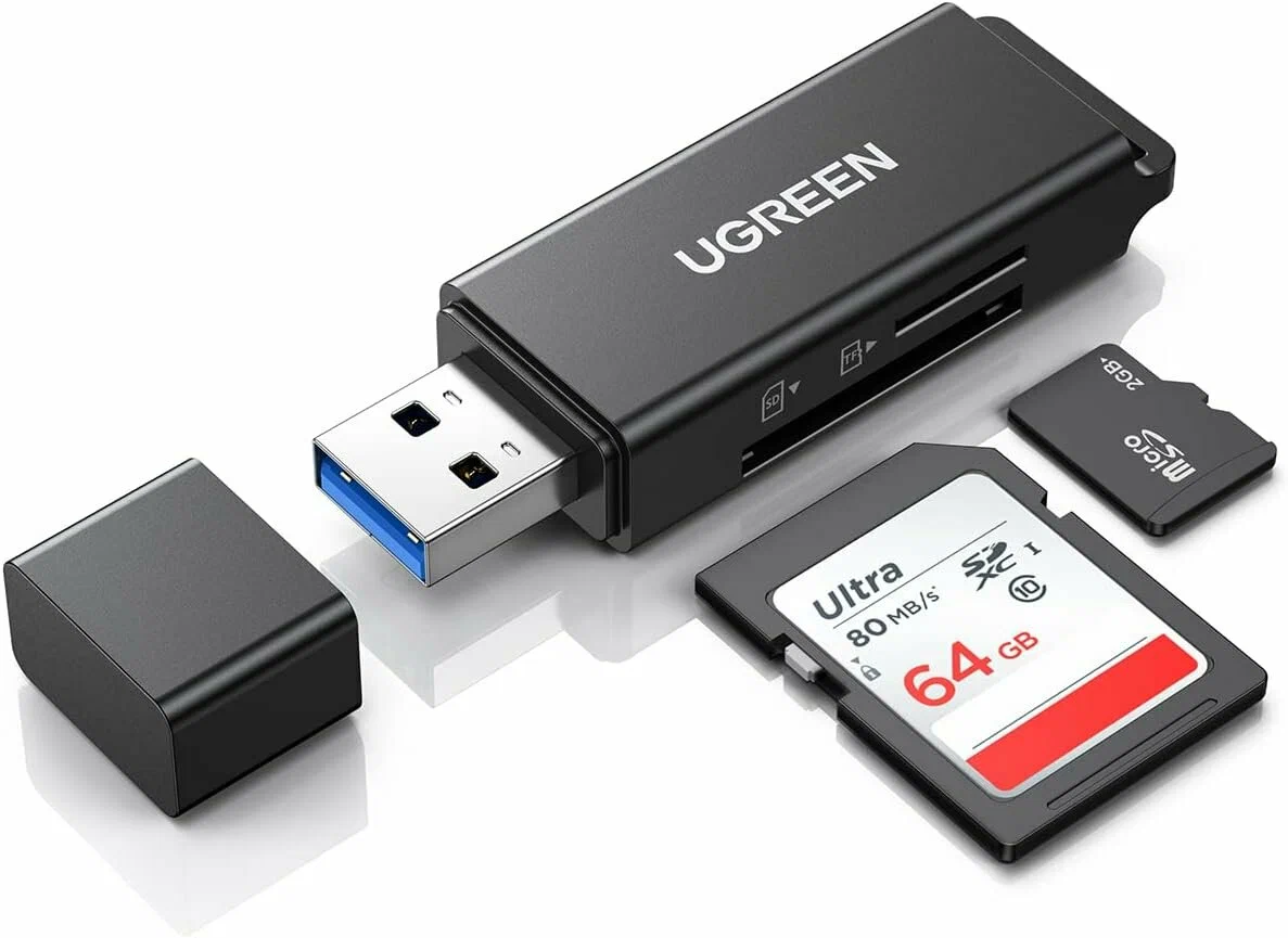 40752 Картридер UGREEN CM104 USB3.0 - SD/TF. Цвет - черный 40752 Картридер UGREEN CM104 USB3.0 - SD/TF. Цвет - черный