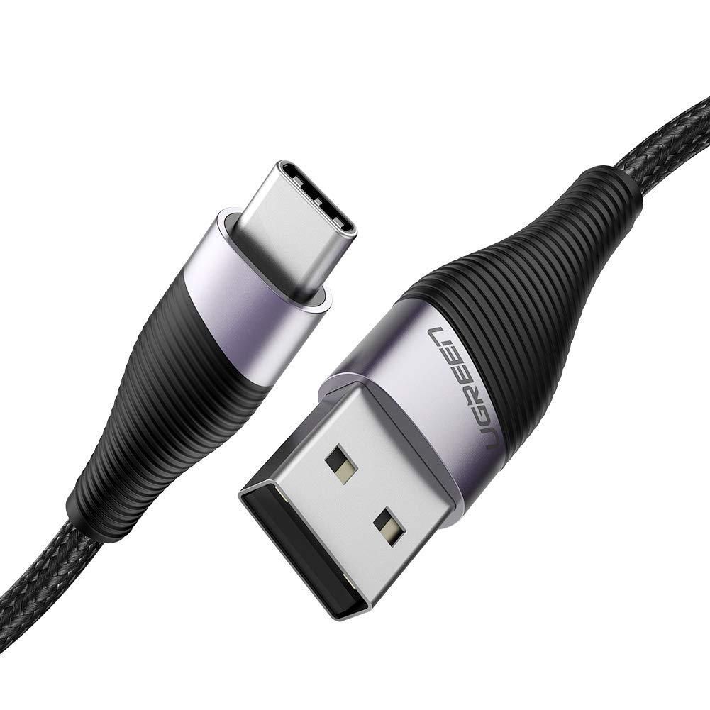 60205 Кабель UGREEN ED022 USB - USB Type-C, поддержка QC,алюминий + нейлоновая оплетка, цвет: черный, 1M, 3А