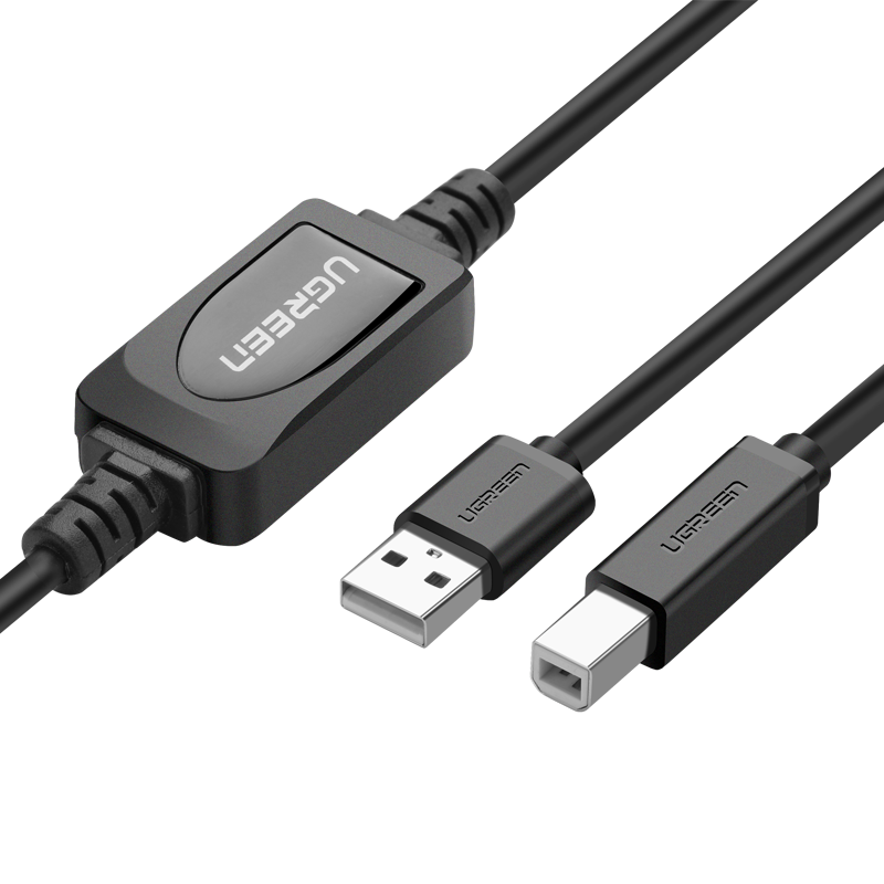 10374 Кабель UGREEN US122 USB 2.0 - USB B, активный, цвет: черный, 10M
