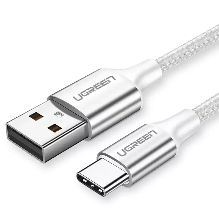 60131 Кабель UGREEN US288 USB в USB Type-C, оплетка, цвет: серебристый, 1M