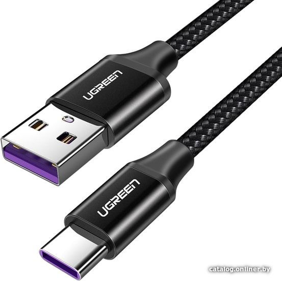 Кабель USB - USB-TypeC 1м 5А оплетка Ugreen US279 (50567) черный  на ugreen.by 