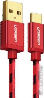 40485 Кабель UGREEN US250 USB 2.0 - USB Type-C, оплетка, цвет: красный, 1.5M