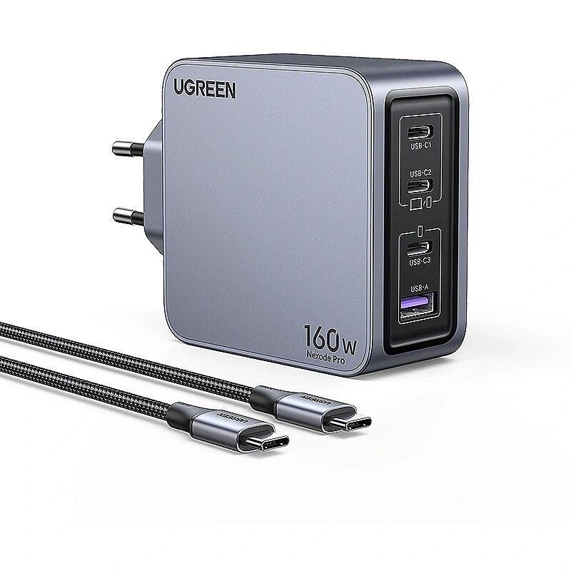 25877 Зарядное устройство UGREEN X763 GaN 160W 1xUSB-A 3xUSB-C. Кабель USB-C-USB-C 240W 1м. Цвет: серый 25877 Зарядное устройство UGREEN X763 GaN 160W 1xUSB-A 3xUSB-C. Кабель USB-C-USB-C 240W 1м. Цвет: серый