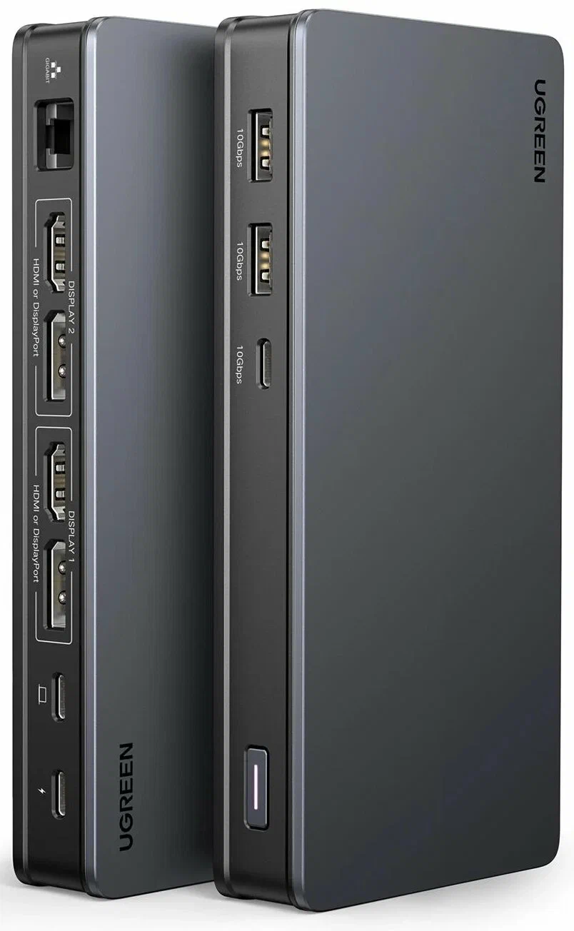 90912 Док-станция UGREEN CM615 Revodok Pro 9-in-1 USB-C - 2xUSB-A 3.2, 2xUSB-C 3.2, 2xHDMI 4K 60Hz, 2xDP 4K 60Hz, LAN 1Gbit, PD 100W
