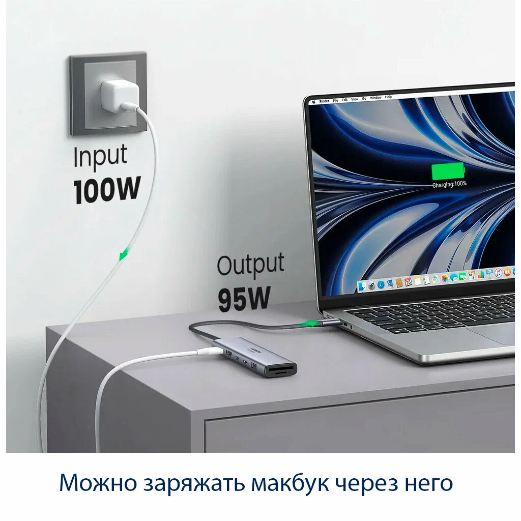 45521 Док-станция UGREEN CM511 USB-C - USB-A 3.2, 2xUSB-C 3.2, HDMI v2.0 4K@60Hz, SD/TF, PD 100W 45521 Док-станция UGREEN CM511 USB-C - USB-A 3.2, 2xUSB-C 3.2, HDMI v2.0 4K@60Hz, SD/TF, PD 100W