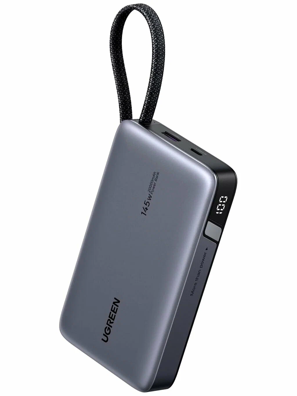 55992B Внешний аккумулятор UGREEN PB551 145W Power Bank 20000mAh USB-C&USB-A со встроенным кабелем USB-C. Цвет: серый космос