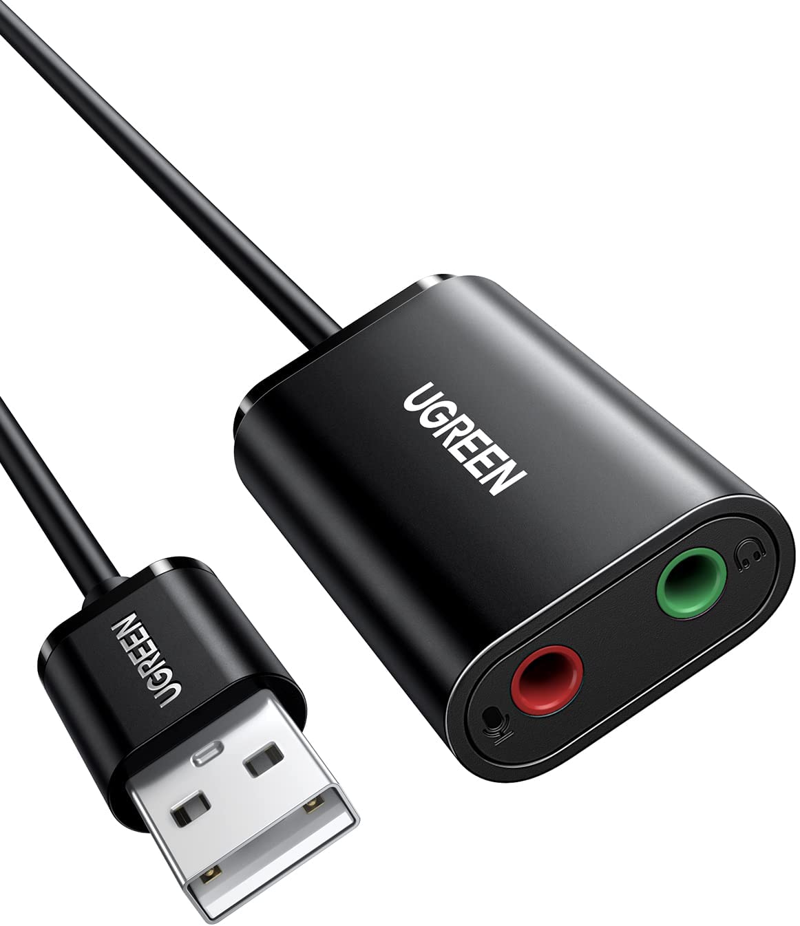 30724 Звуковая карта внешняя UGREEN US205, USB to 2 AUX 3.5mm (микрофонный вход + аудиовыход), с проводом 15cm, цвет: черный