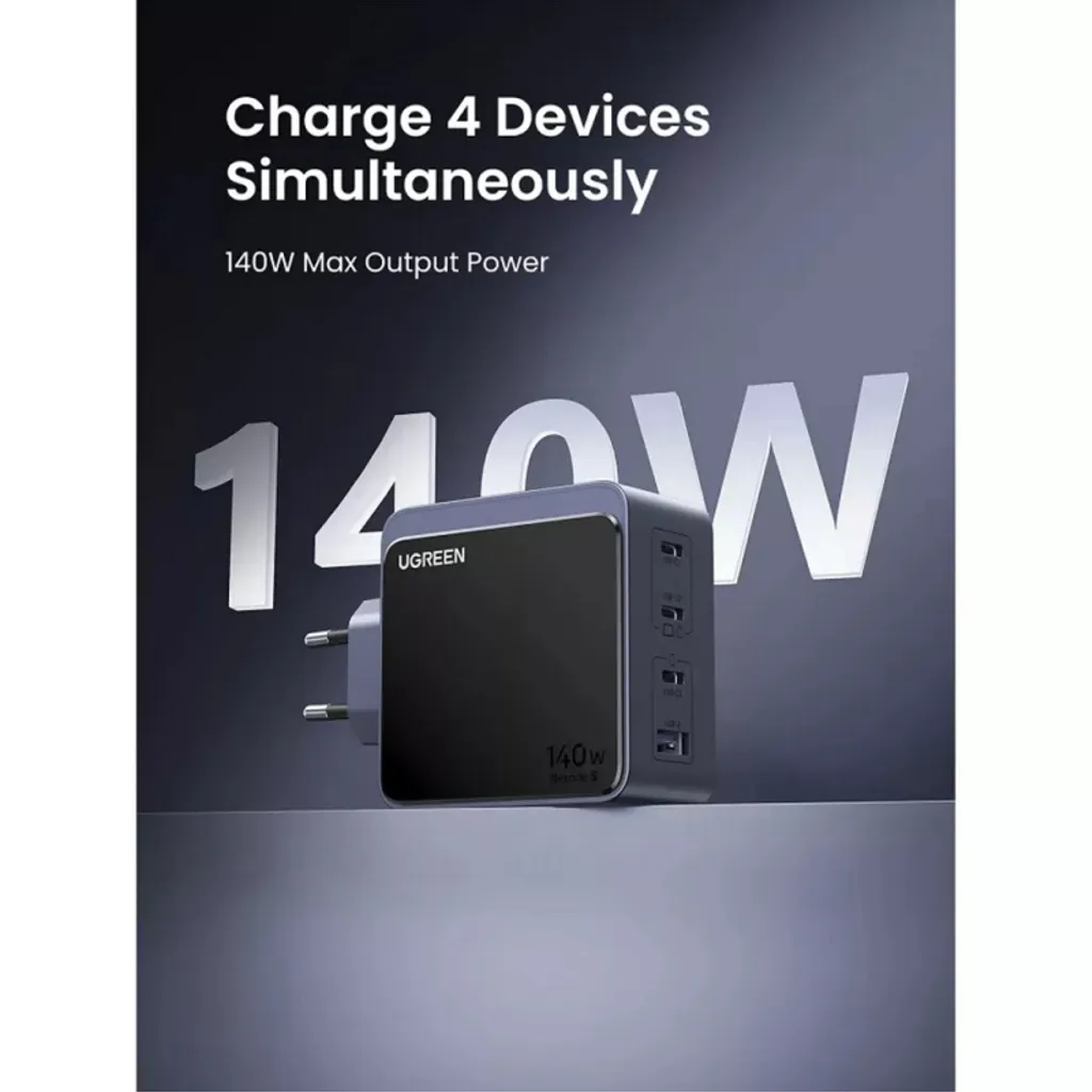 45575 Зарядное устройство UGREEN X570 Nexode S GaN 140W 1xUSB-A, 3xUSB-C. Цвет: черный/серый