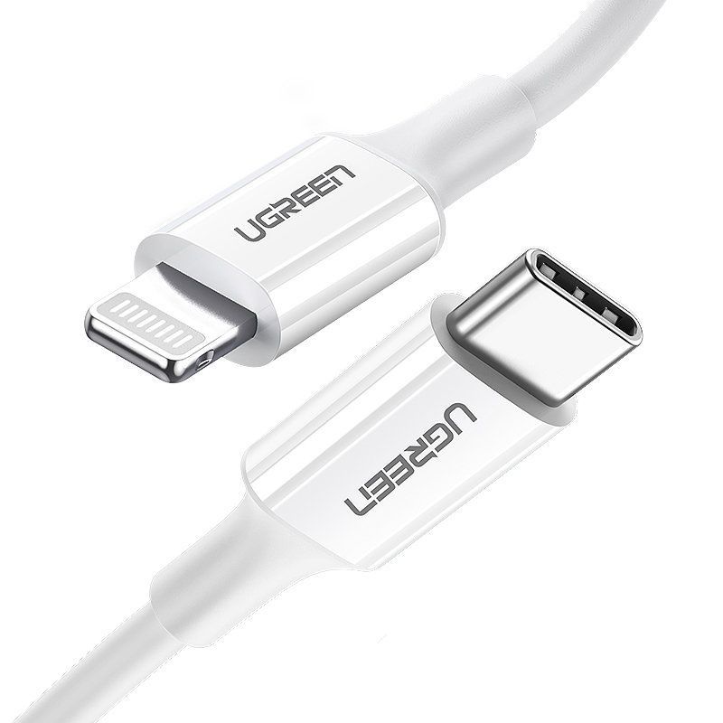 60748 Кабель UGREEN US171 Lightning - Type-C,  Apple MFI certified, 3A, PD 18W,  цвет: белый, 1,5M