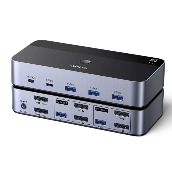 55851 Переключатель UGREEN AK700 8K@60Hz DisplayPort Dual Monitor KVM Switch 2 In 2 Out. Цвет: серый космос