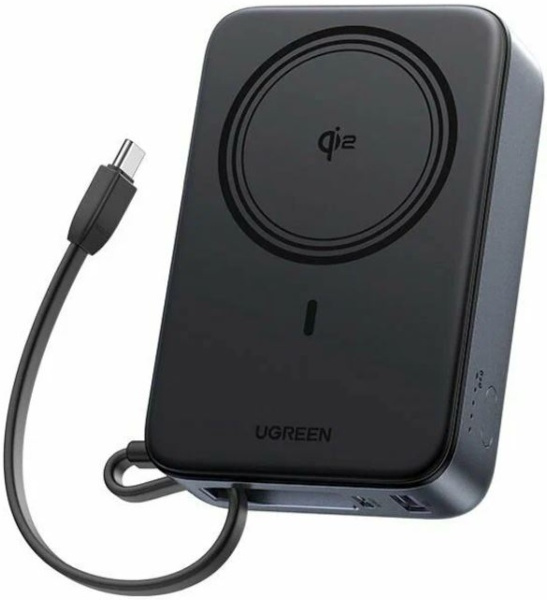 55450B Внешний аккумулятор UGREEN PB567 Magnetic 20000mAh Wireless QI2 15W Power Bank. Цвет: серый
