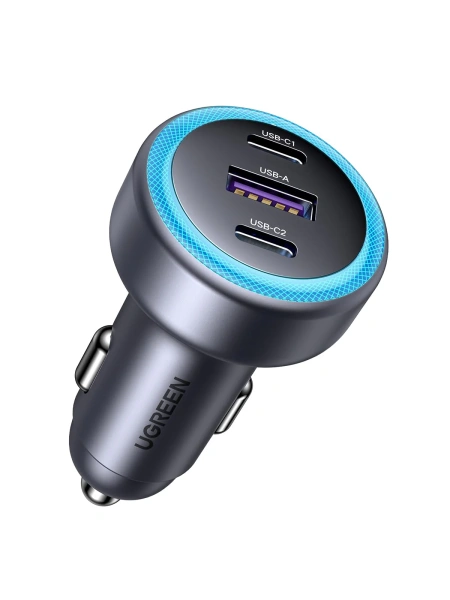 45843 Автомобильное зарядное устройство UGREEN EC307  30W 3-Port Fast Car Charger. Цвет: серый