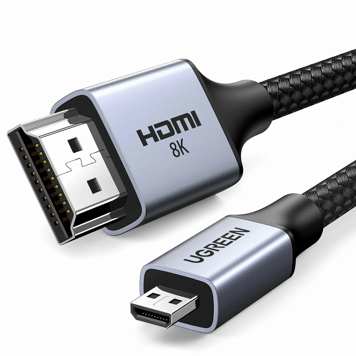 15517 Кабель UGREEN HD164 Micro HDMI to HDMI 8K Cable. Длина: 2м. Цвет: серый космос
