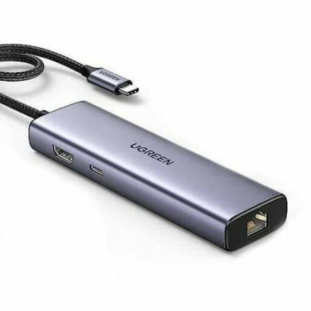 15598 Конвертер UGREEN CM512 USB-C To HDMI+3*USB 3.0A+LAN 1Gbit+ PD 100W. Цвет: серый