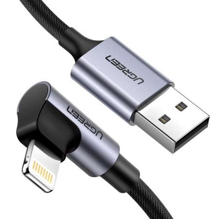 60521 Кабель UGREEN US299 USB-Lightning, угловой, цвет: черный, 1M