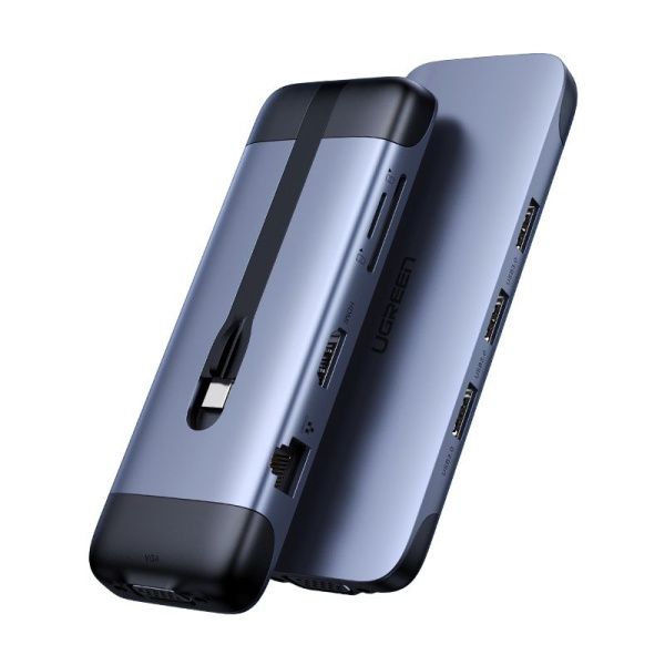 70409 Конвертор сигнала Ugreen CM286 (Type-C - HDMI(4K),VGA, 3USB 3.0, Type-C PD, LAN 1Gbit,SD+TF