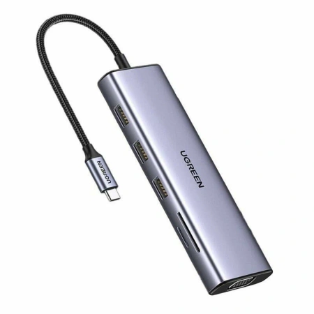15601 Разветвитель портов Ugreen CM498 3 x USB-A, 1 x USB-C, 4K 30 Гц, USB-C PD до 100 Вт, LAN 1000