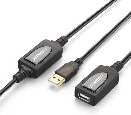 10324 Кабель удлинитель UGREEN US121 USB-A - USB-A (папа-мама), цвет: черный, 20M