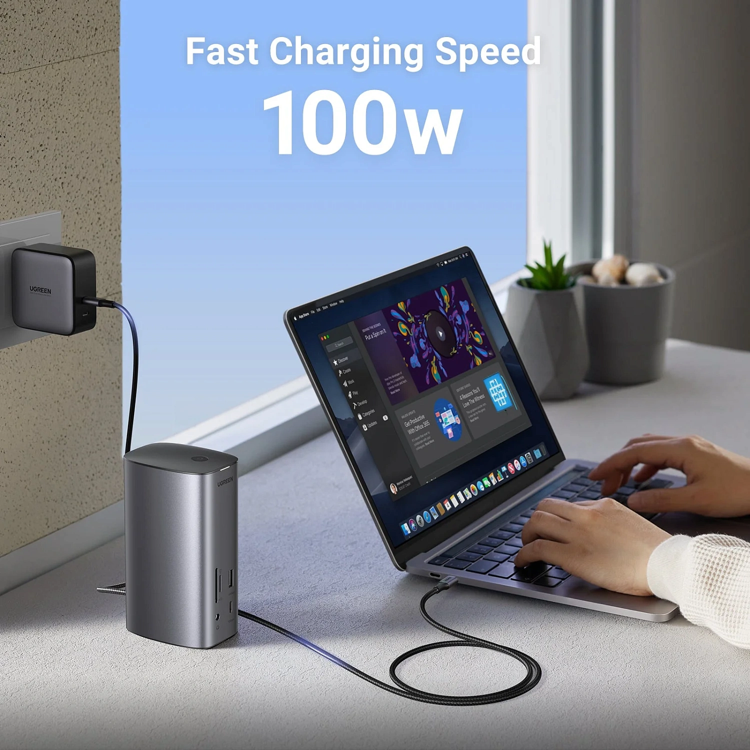 90325 Док-станция UGREEN CM555 Revodok Pro 12-in-1 USB-C - USB-A 3.2, 2xUSB-A 3.0, USB-C 3.1, HDMI v2.1 8K 30Hz, HDMI v2.0 4K 60Hz, 2xDP 4K 60Hz, LAN 1Gbit, SD/TF, 3.5mm Audio, PD 100W