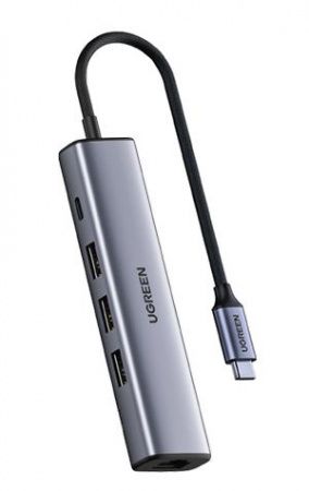 20932 Конвертер UGREEN CM475 USB Type-C - 3*USB 3.0, LAN (1Gbit), PD 100W, цвет: серый