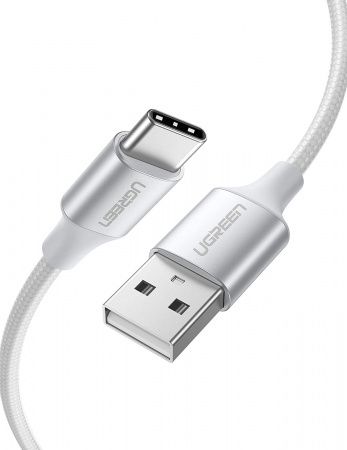 60130 Кабель UGREEN US288 USB в USB Type-C, оплетка, цвет: серебристый, 0,5M