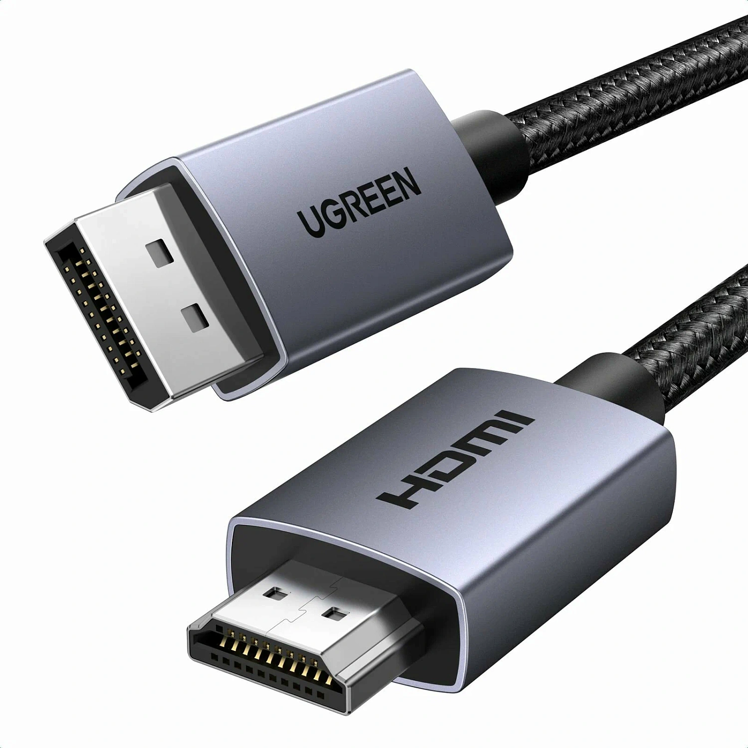 35841 Кабель UGREEN DP125 DP Male To HDMI Male Cable 4K@30Hz. Длина: 1,5м. Цвет: черный/серый