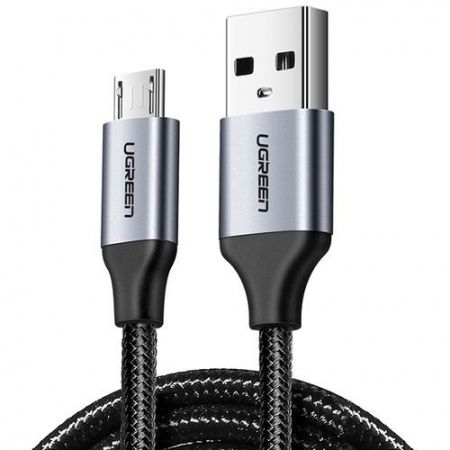 60148 Кабель UGREEN US290 USB - Micro-USB, Aluminum case, оплетка, цвет: черный, 2M