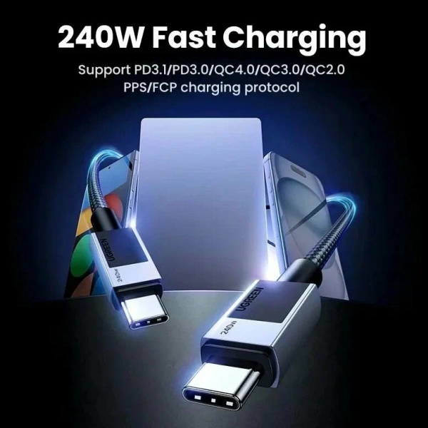 45068 Кабель UGREEN L513 Type C - Type C 2.0 240W. Цвет: черный, 2М