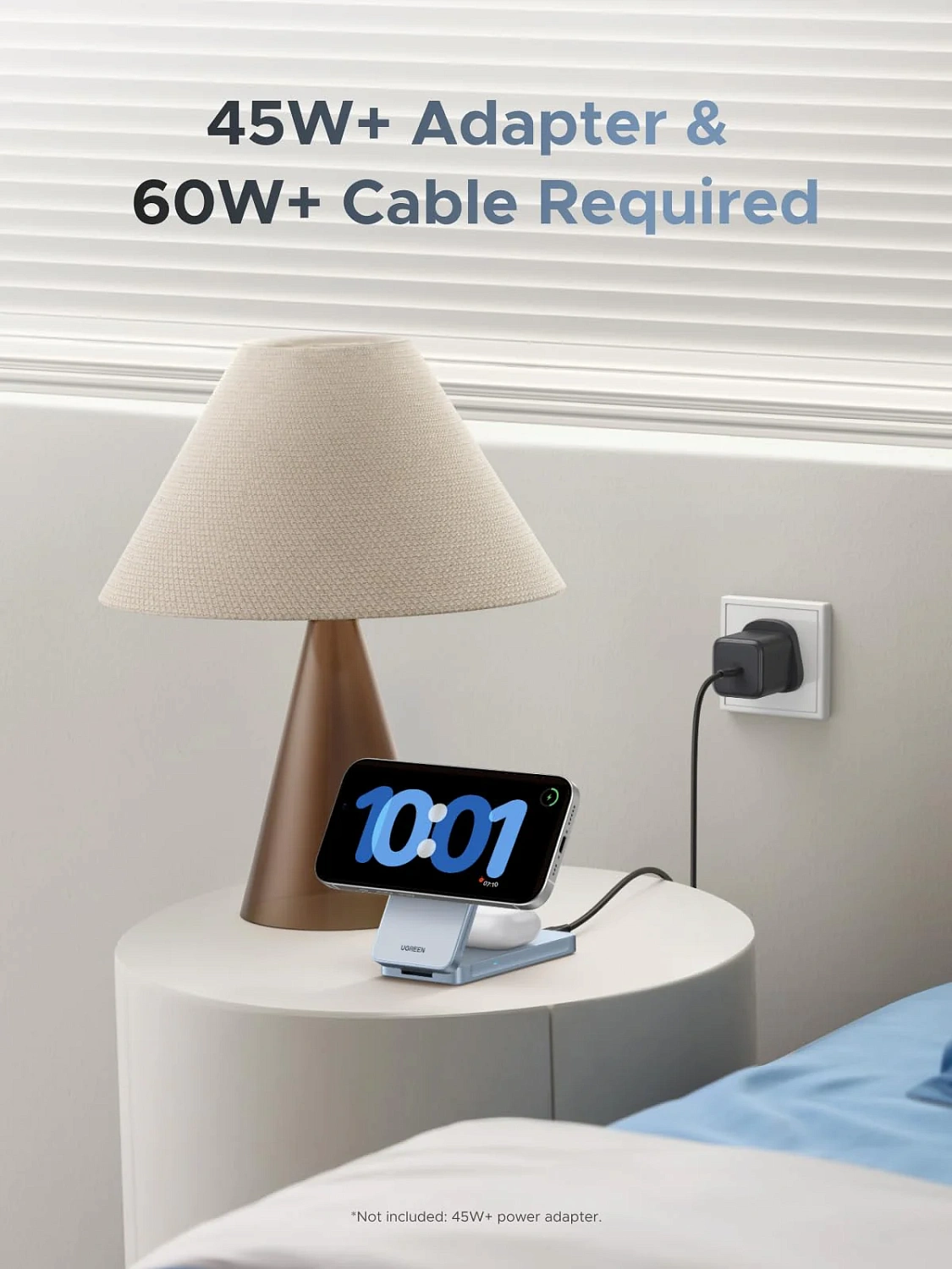 55963 Беспроводное зарядное устройство UGREEN W756 "MagFlow" 25W Magnetic Qi2.2 Wireless 2-in-1 Charger. Цвет: серебристо-голубой