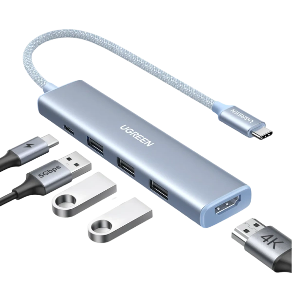 35581 Док-станция UGREEN CM478 USB-C - 3xUSB-A 3.0, HDMI v1.4 4K 30Hz, PD 100W, Цвет: голубой 35581 Док-станция UGREEN CM478 USB-C - 3xUSB-A 3.0, HDMI v1.4 4K 30Hz, PD 100W, Цвет: голубой