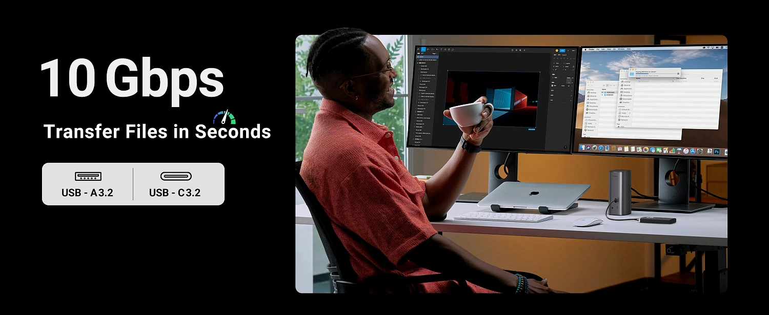 90325 Док-станция UGREEN CM555 Revodok Pro 12-in-1 USB-C - USB-A 3.2, 2xUSB-A 3.0, USB-C 3.1, HDMI v2.1 8K 30Hz, HDMI v2.0 4K 60Hz, 2xDP 4K 60Hz, LAN 1Gbit, SD/TF, 3.5mm Audio, PD 100W