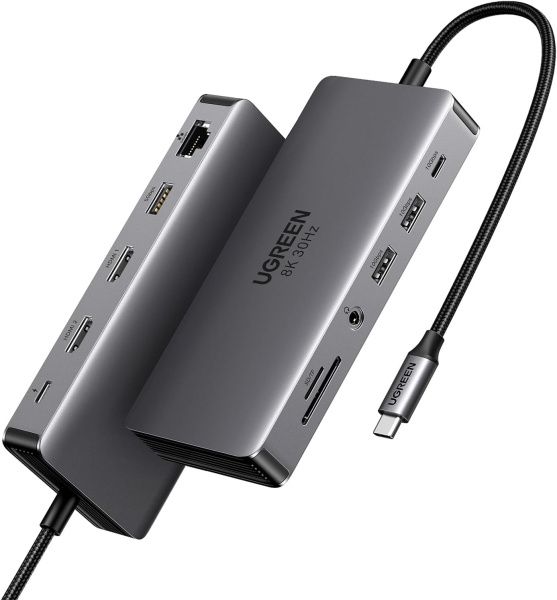 15965 Док-станция UGREEN CM681 USB-C - 2xUSB-A 3.2, USB-A 3.0, USB-C 3.2, HDMI 2.1 8K 30Hz, HDMI 2.0 4K 60Hz, LAN 1Gbit, SD/TF Slot Card, PD 100W