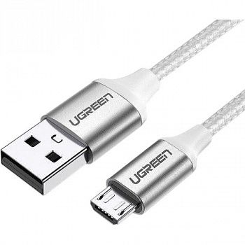 60153 Кабель UGREEN US290 USB - Micro-USB, Aluminum case, оплетка, цвет: серебристый, 2M