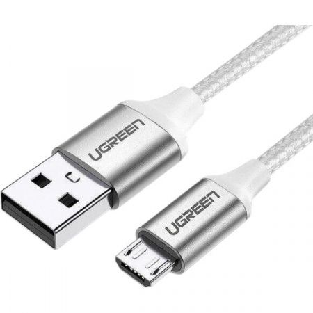 60151 Кабель UGREEN US290 USB - Micro-USB, Aluminum case, оплетка, цвет: серебристый, 1M
