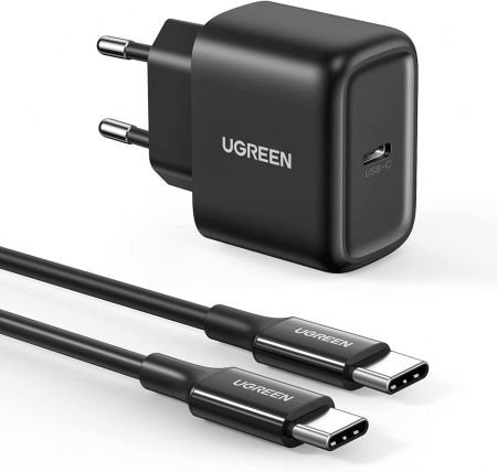 50581 UGREEN CD250 Зарядное устройство, USB-C, 25W + кабель Type-C - Type-C 2m, цвет: черный