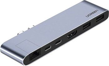 50984 Конвертер UGREEN CM218 2*Type-C - 2*USB 3.0, 1*HDMI(4K), LAN (1Gbit), цвет-серый