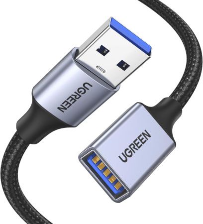 10495 Кабель UGREEN US115 USB-A 3.0 - USB-A (папа-мама), цвет: черный, 1M