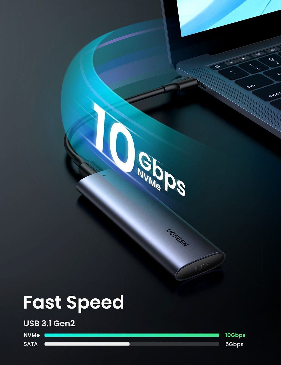 10902 Внешний бокс для SSD M.2 UGREEN CM400, USB TypeC, 10GB