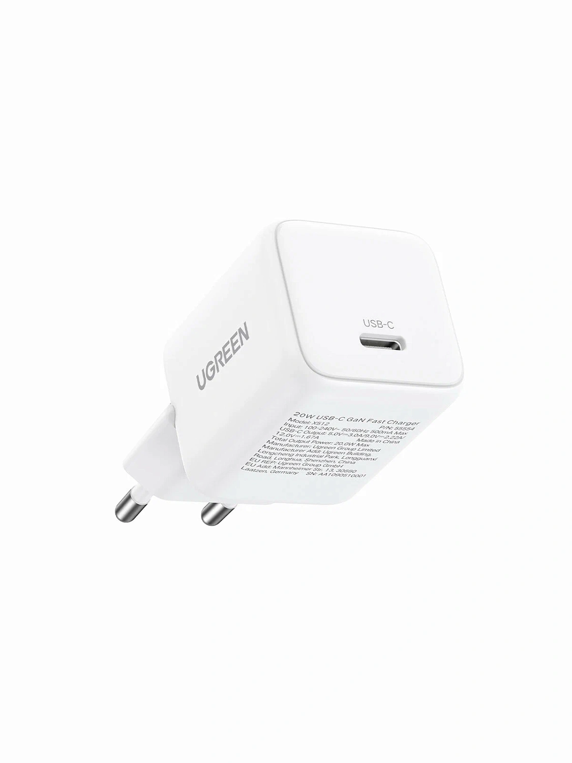 55554 Зарядное устройство UGREEN X512 Mini GaN 20W 1xUSB-C. Цвет: белый 55554 Зарядное устройство UGREEN X512 Mini GaN 20W 1xUSB-C. Цвет: белый