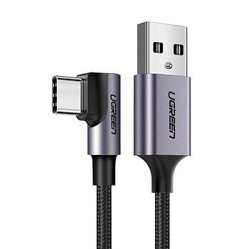 60782 Кабель UGREEN US284 USB 2.0 - USB Type-C, угловой, оплетка, цвет: черный, 1.5M