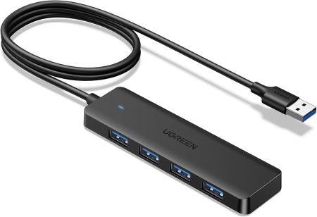 35574 Хаб UGREEN CM219 4-Port USB 3.0 Hub with USB-C power port. Длина кабеля: 1м. Цвет: черный