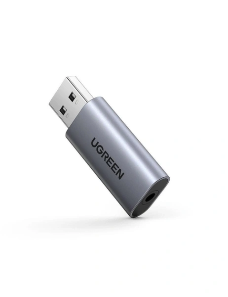 80864 Внешняя звуковая карта UGREEN CM383 USB 2.0 to3.5mm Audio Adapter. Цвет: серый